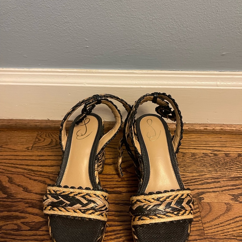 Sam Edelman Black and Tan Woven Sandals